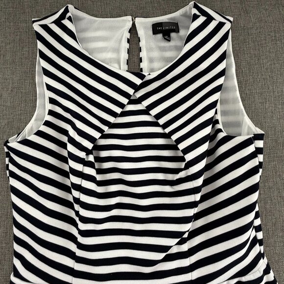 The Limited Striped Fit & Flare Dress Navy White Medium Cocktail, Casual, Event - Picture 3 of 12